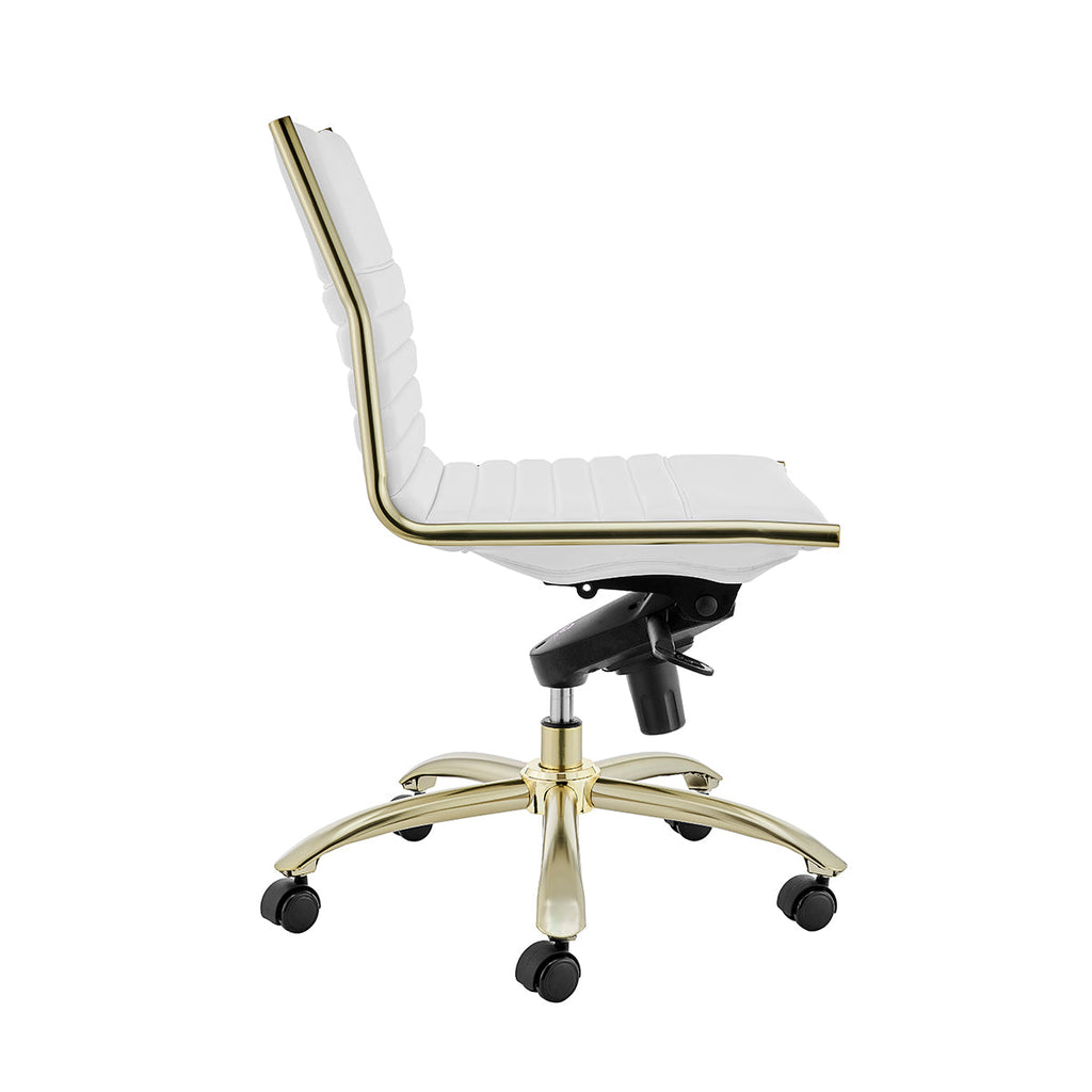 Dirk Low Back Office Chair w/o Armrests - White,Brushed Gold Base