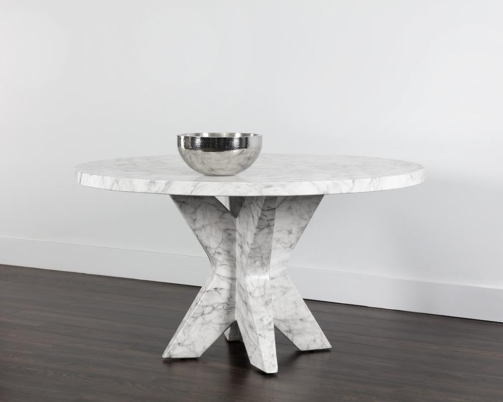 Cypher Dining Table Base - Marble Look - White