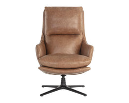 Cardona Swivel Lounge Chair - Black - Marseille Camel Leather