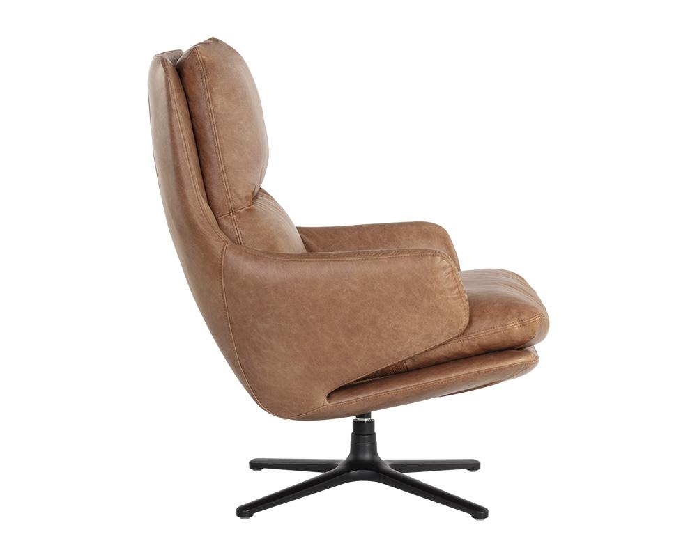 Cardona Swivel Lounge Chair - Black - Marseille Camel Leather