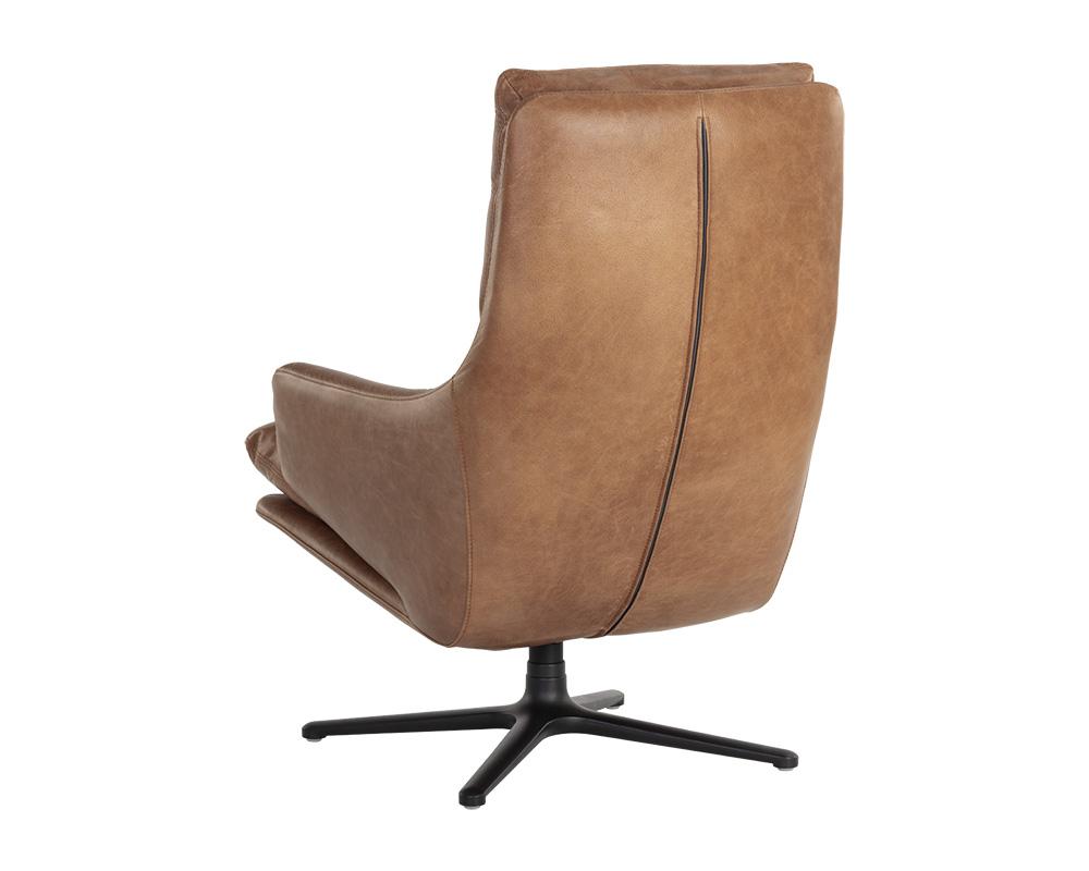 Cardona Swivel Lounge Chair - Black - Marseille Camel Leather