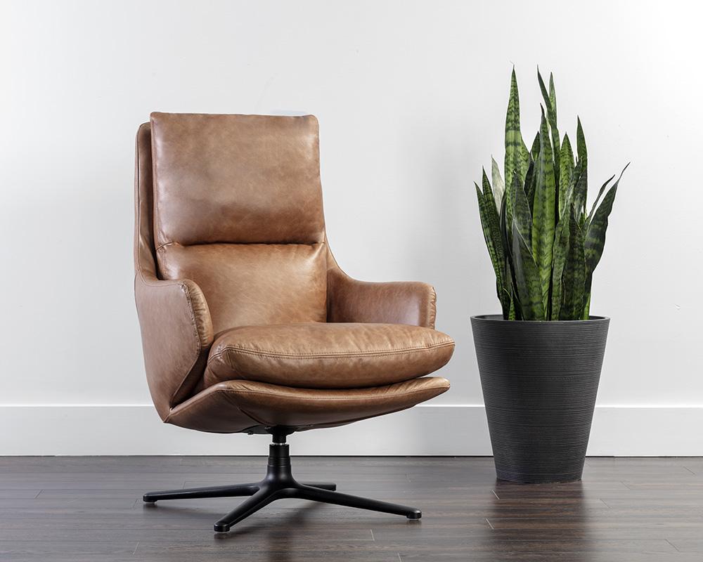 Cardona Swivel Lounge Chair - Black - Marseille Camel Leather