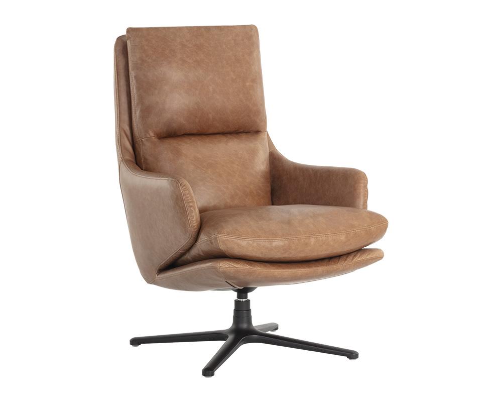 Cardona Swivel Lounge Chair - Black - Marseille Camel Leather