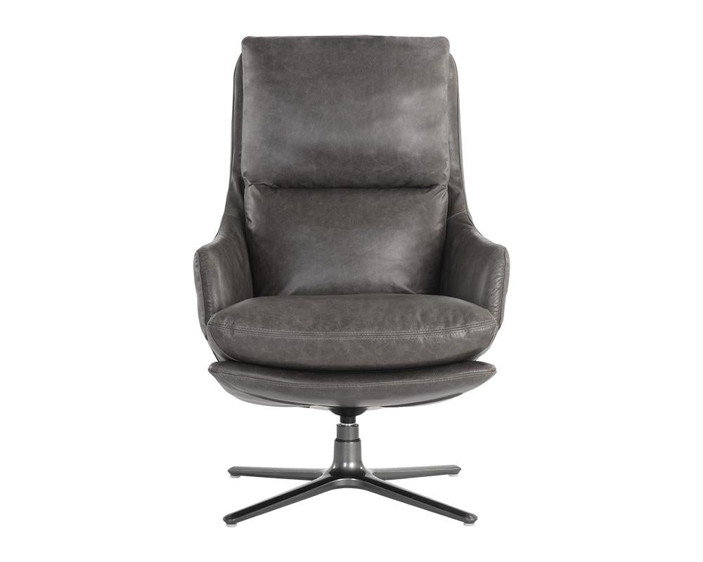 Cardona Swivel Lounge Chair - Gunmetal - Marseille Concrete Leather