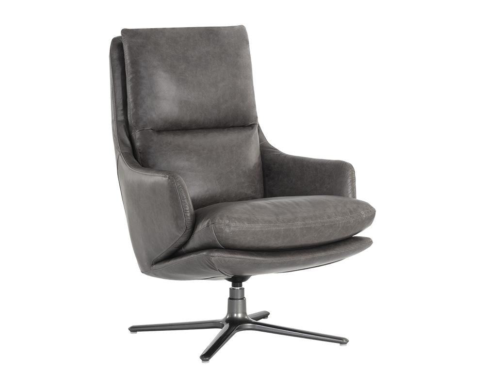 Cardona Swivel Lounge Chair - Gunmetal - Marseille Concrete Leather