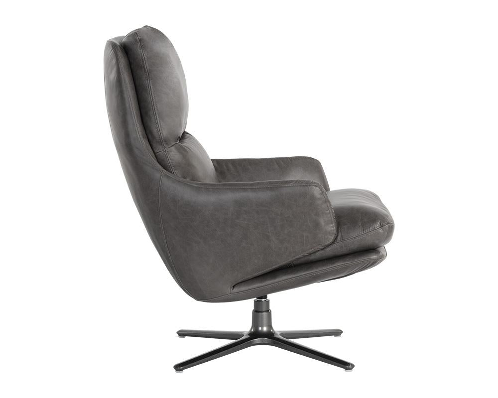 Cardona Swivel Lounge Chair - Gunmetal - Marseille Concrete Leather