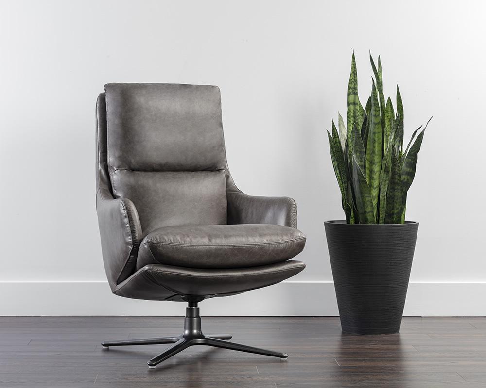 Cardona Swivel Lounge Chair - Gunmetal - Marseille Concrete Leather