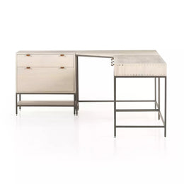 Trey Desk System With Filing Cabinet, Dove Poplar