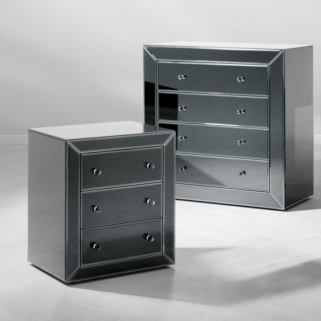 Chest Brera Black Mirror Glass 4 Drawer