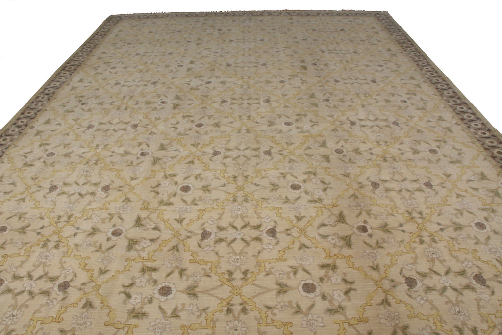 East Turkestan Inspired Beige Brown Herati Wool Floral Rug - 10987