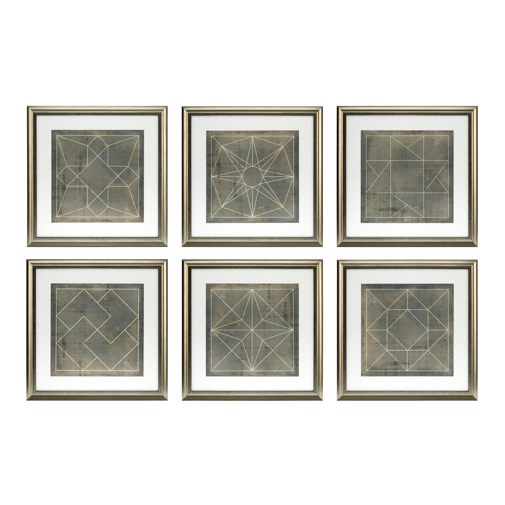 Print Ec232 Geometric Blueprint Set of 6