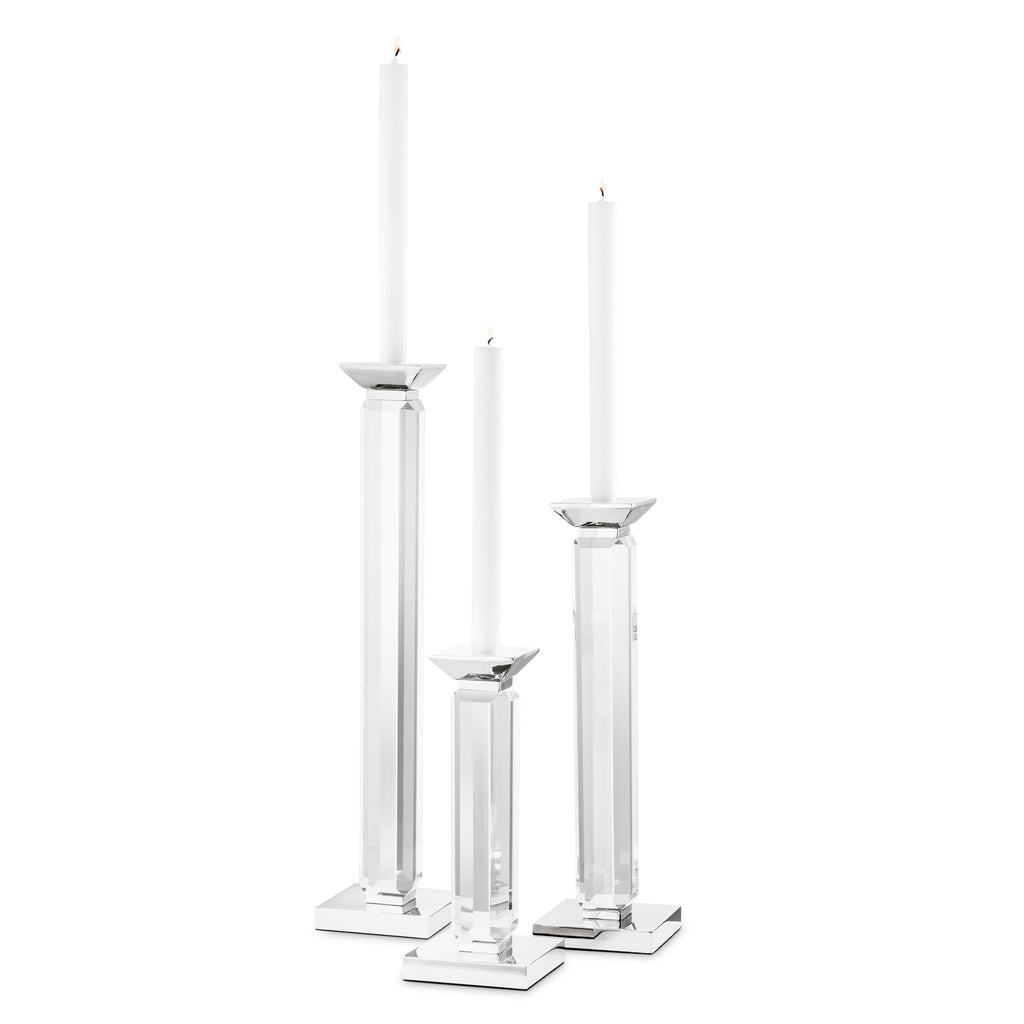 Candle Holder Livia Nickel Finish Clear Set of 3