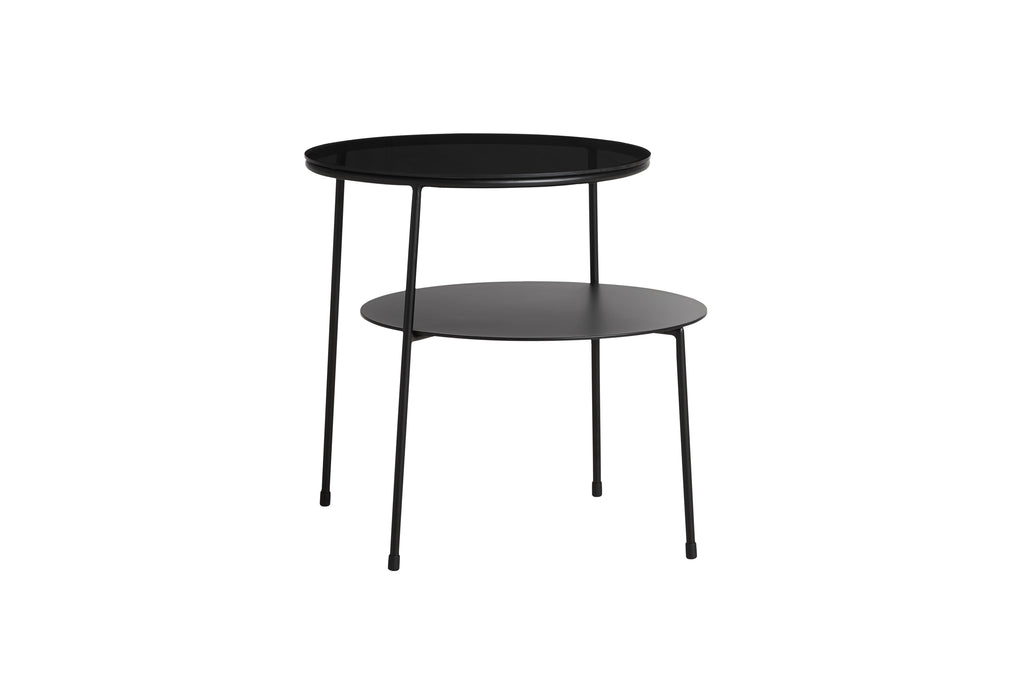 Duo Side Table-Black Painted Metal With Dark Smoked Glass