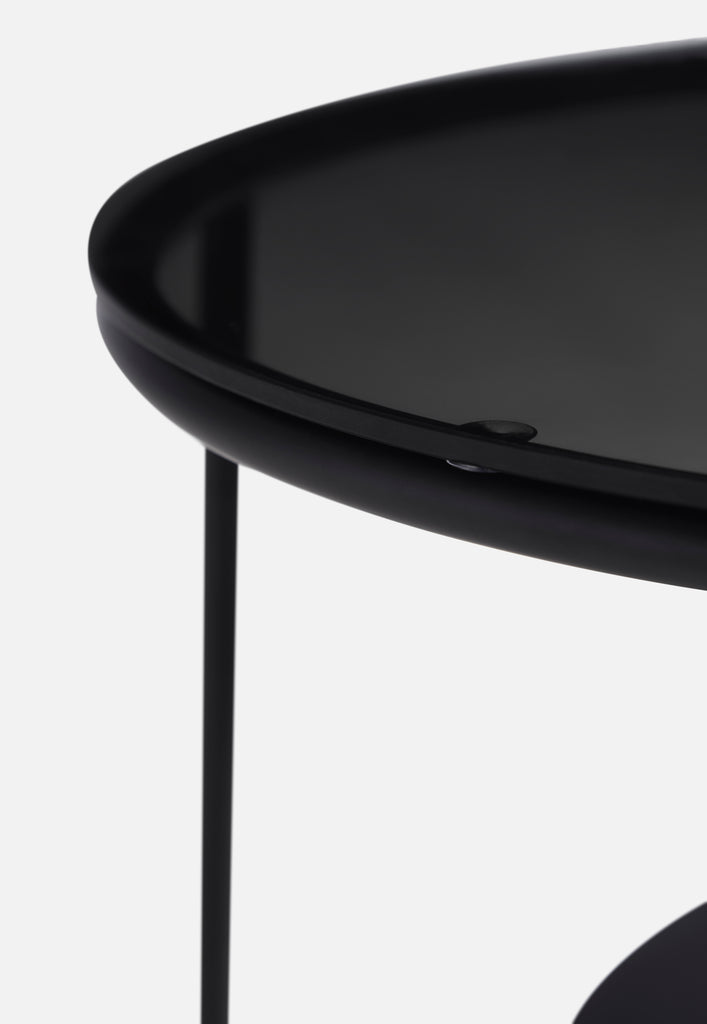 Duo Side Table-Black Painted Metal With Dark Smoked Glass