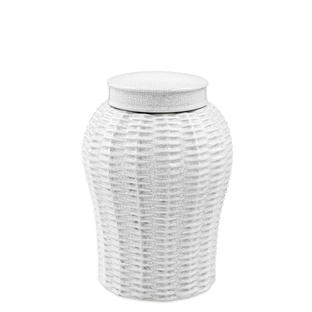 Jar Fort Meyers White Ceramic Rattan S