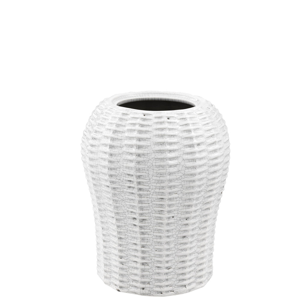 Jar Fort Meyers White Ceramic Rattan S