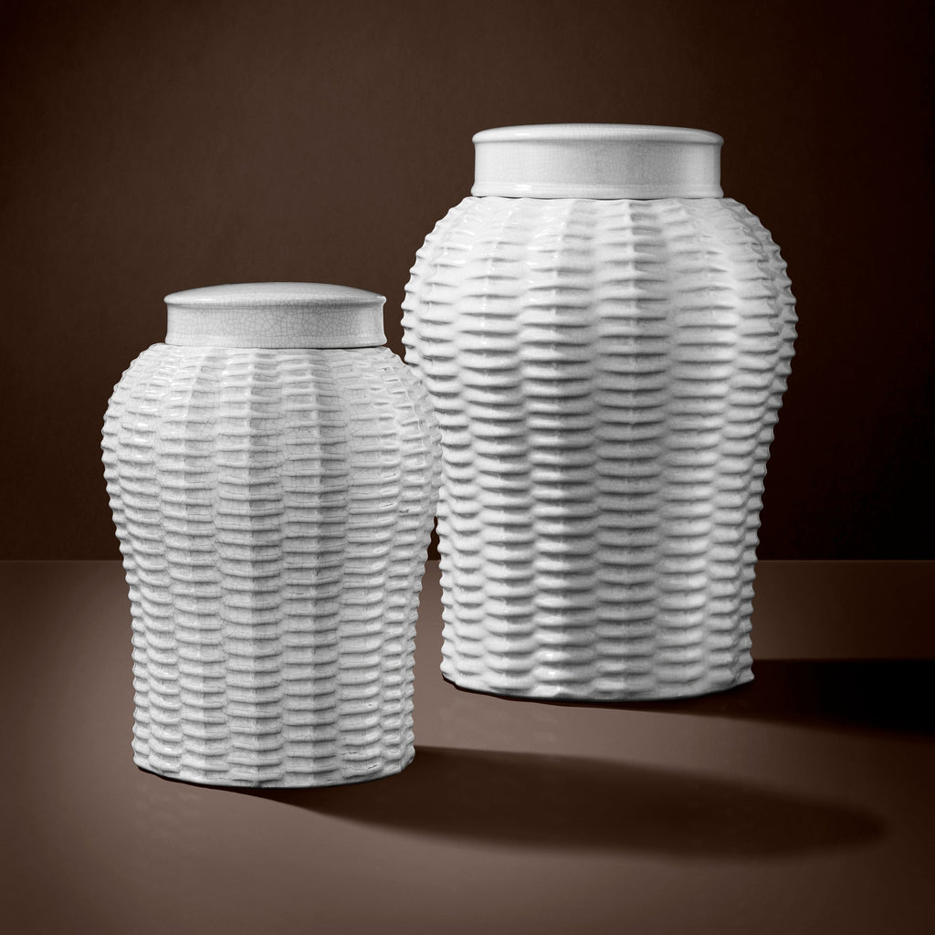 Jar Fort Meyers White Ceramic Rattan S