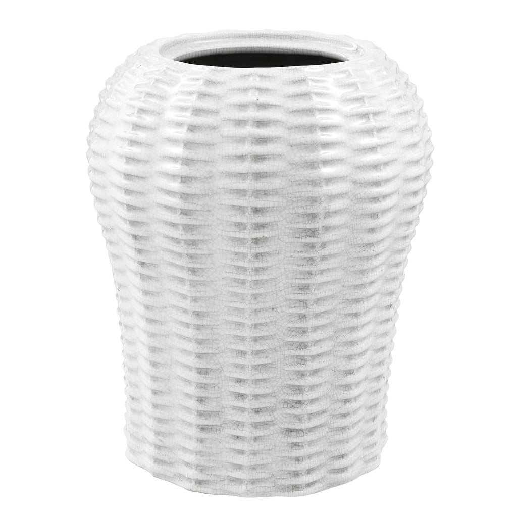 Jar Fort Meyers White Ceramic Rattan L