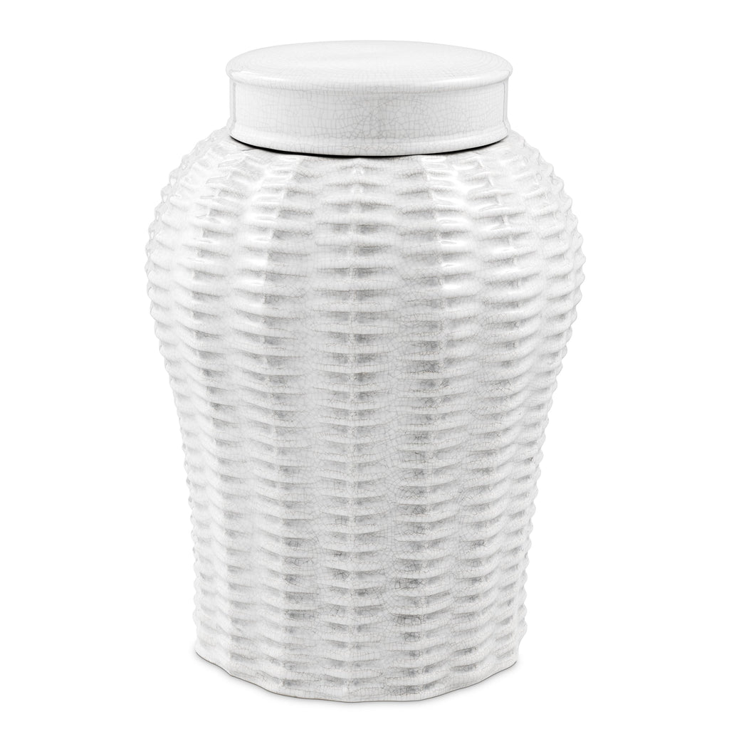 Jar Fort Meyers White Ceramic Rattan L