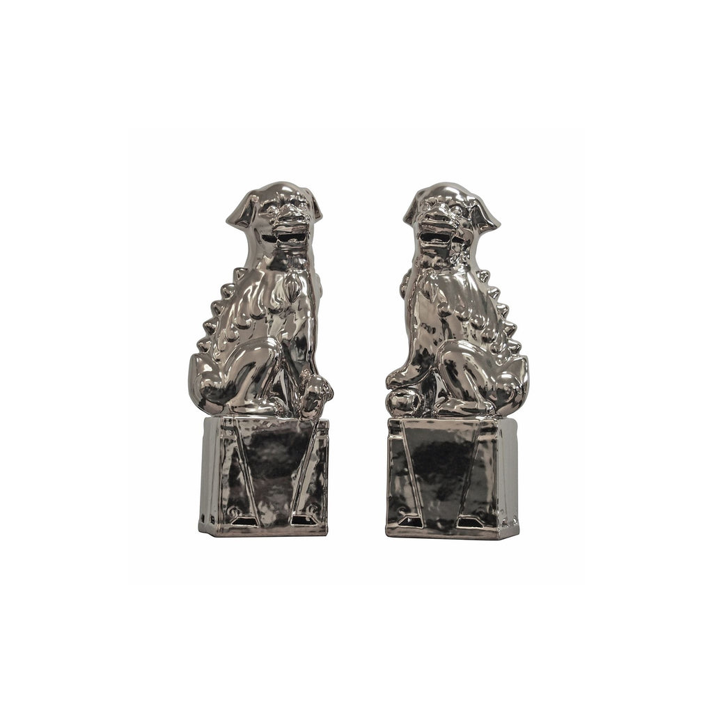 Sitting Foo Dog Pair Silver M