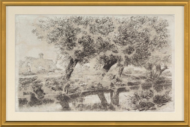 Vintage Etched Landscape 1 Print, Framed