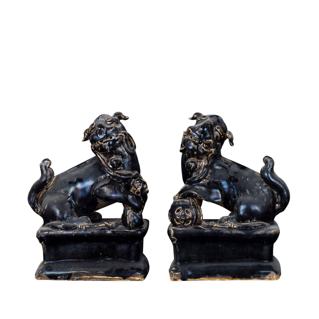 Pair of Black Peking Lion Statues