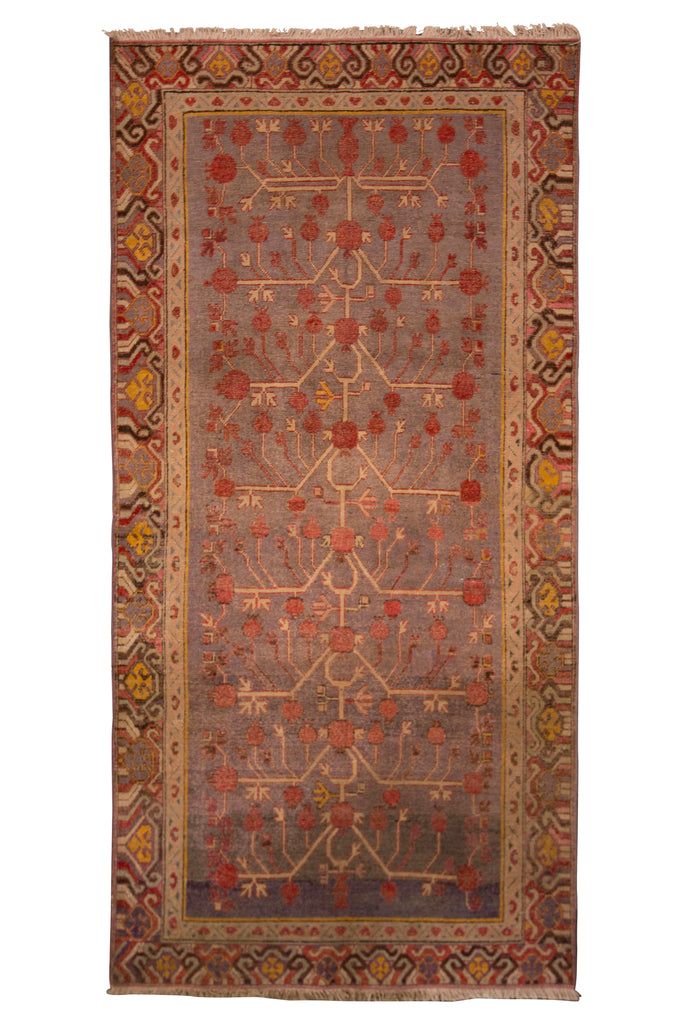 Antique Khotan Rug Blue And Red Geometric Pomegranate Pattern - 11170