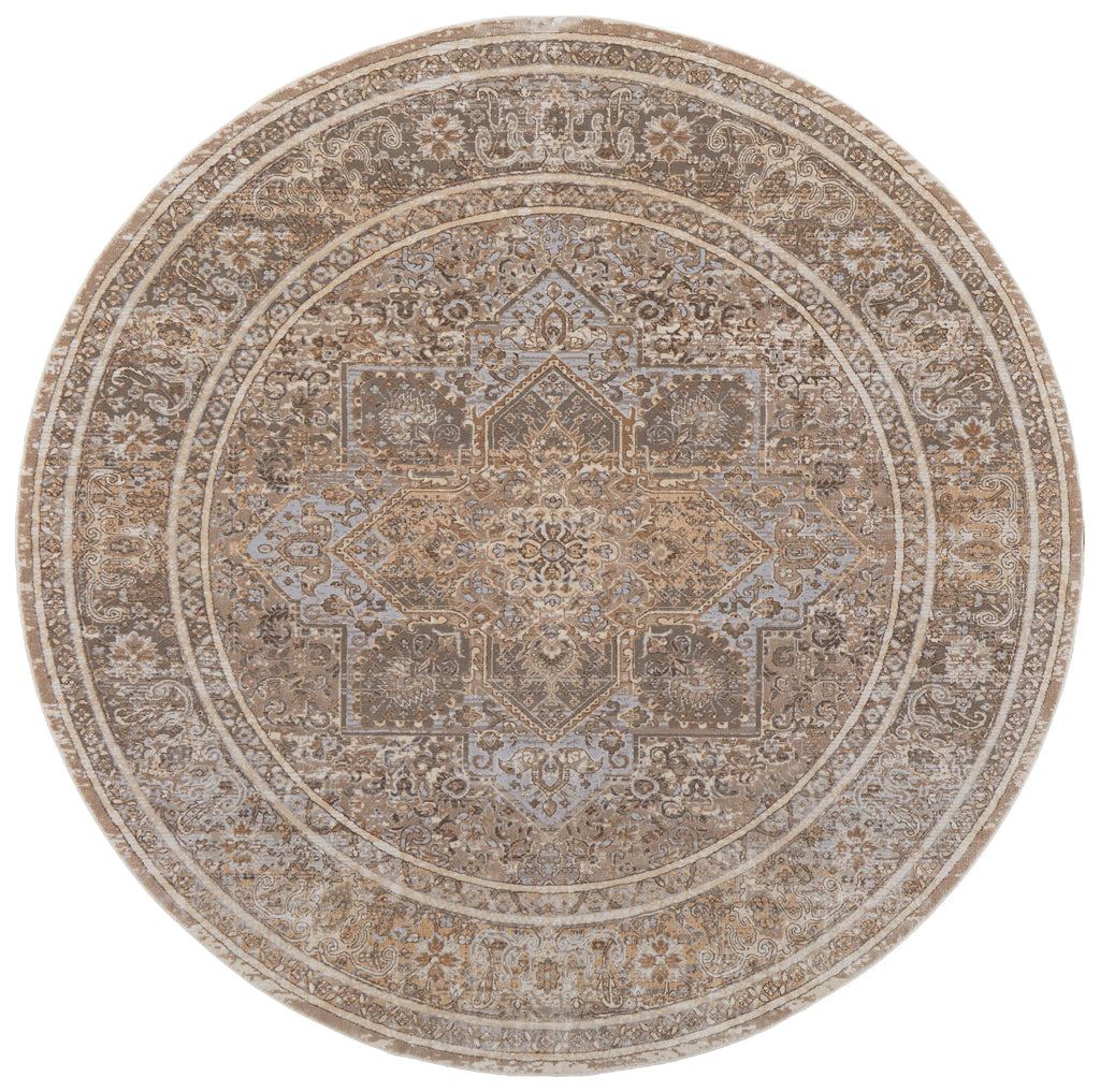 Celene Traditional Medallion Tan Brown Ivory Area Rug (7'9" x 7'9")