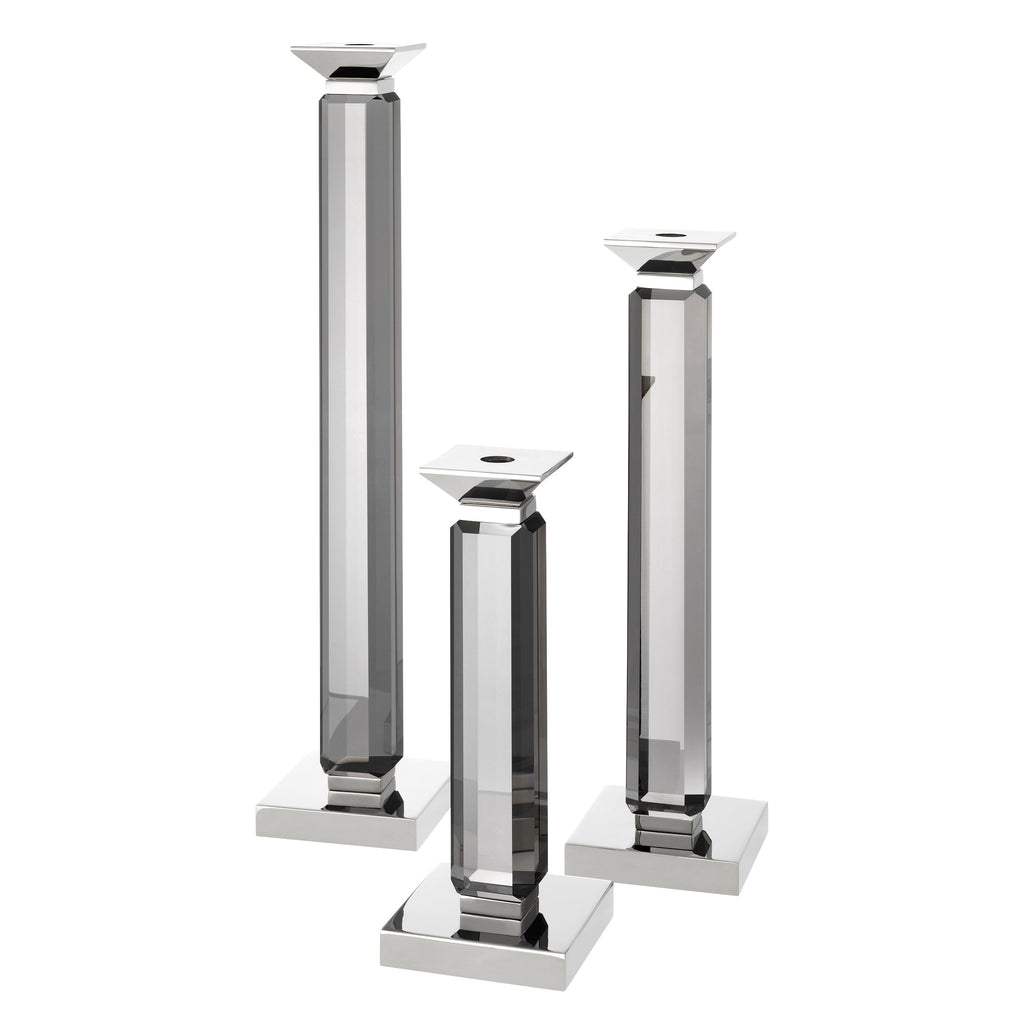 Candle Holder Livia Nickel Finish Smoke Set of 3