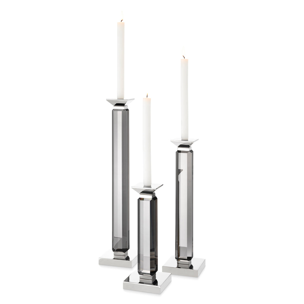 Candle Holder Livia Nickel Finish Smoke Set of 3