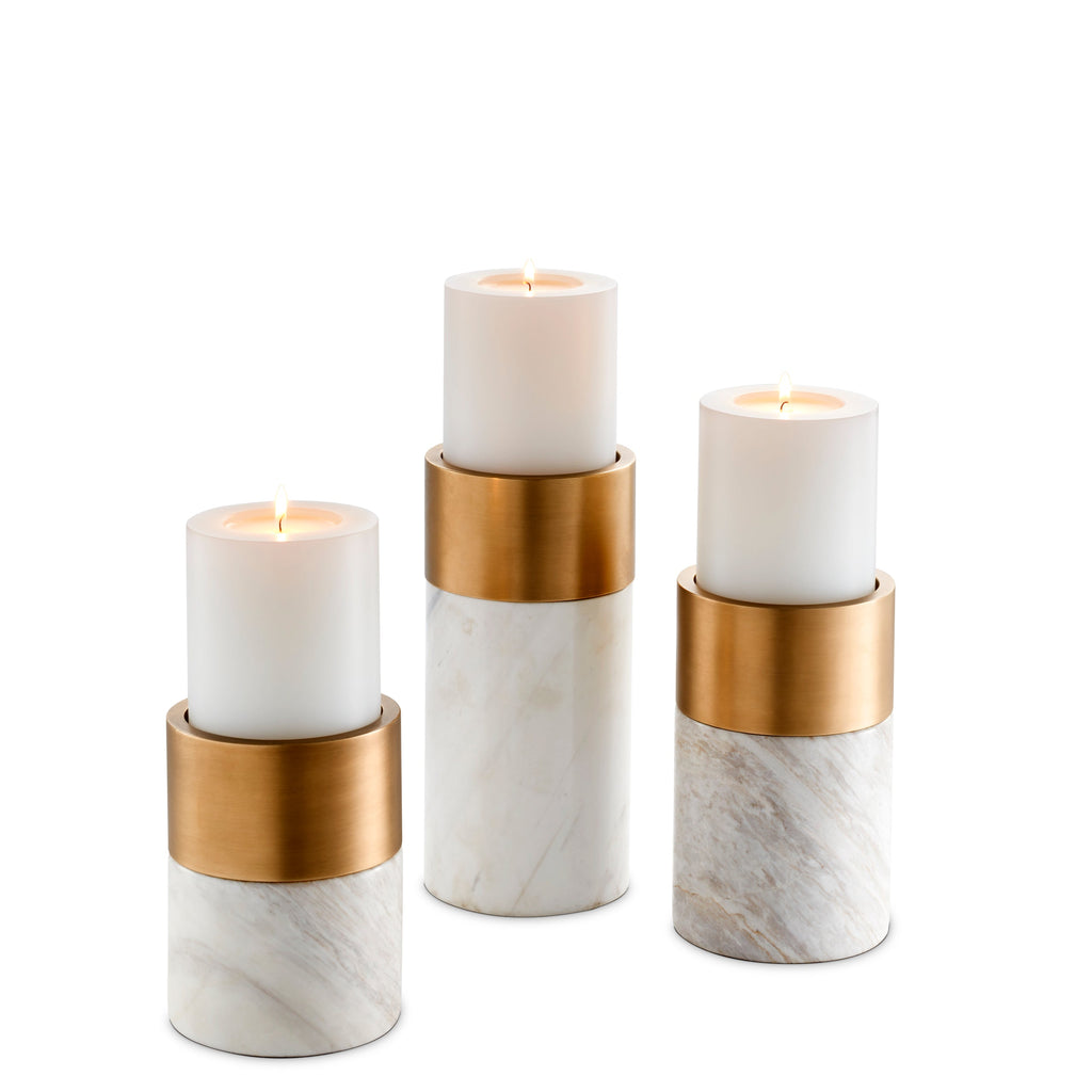 Candle Holder Sierra White Marble Brass Finish Set of 3