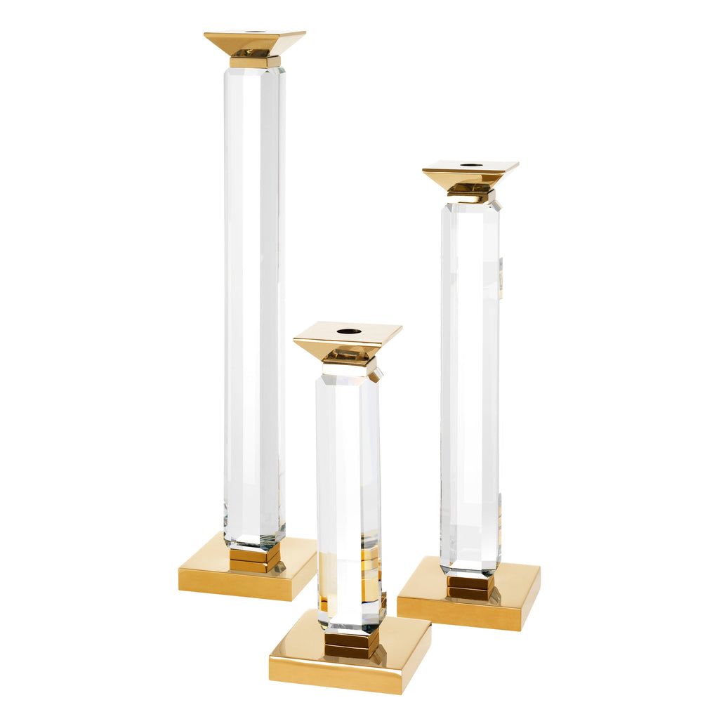 Candle Holder Livia Gold Finish Clear Set of 3