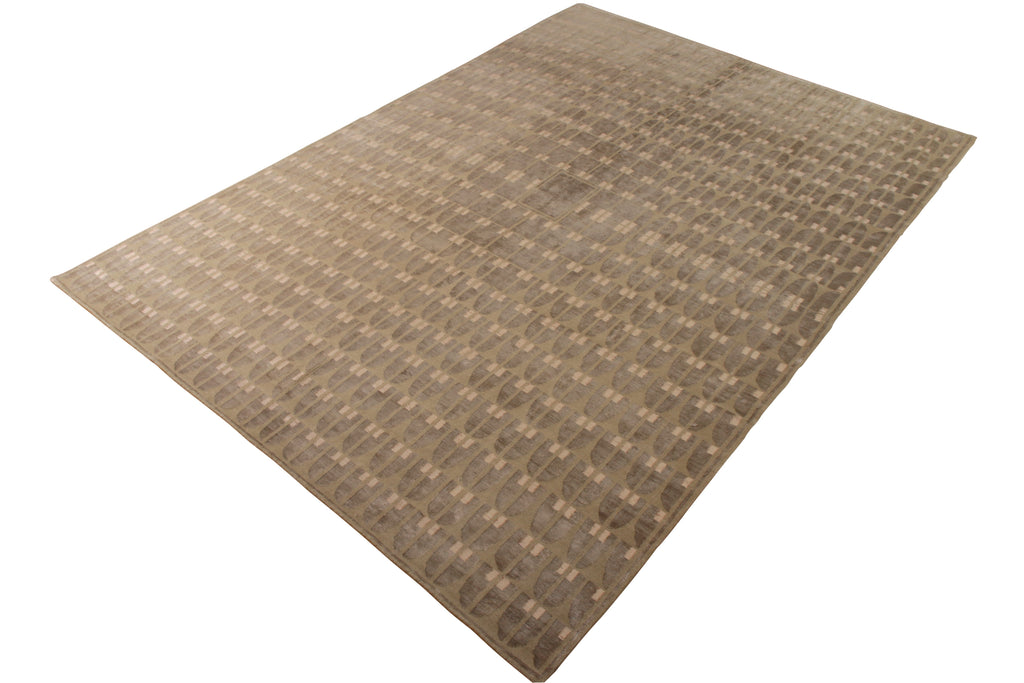 Art Deco Style Rug In Green And Beige Geometric Pattern - 11211