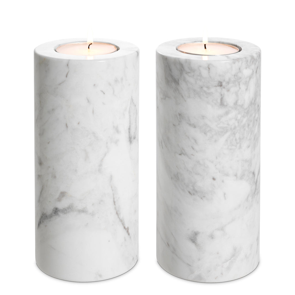 Tealight Holder Tobor L White Marble Set of 2