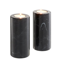 Tealight Holder Tobor L Black Marble Set of 2