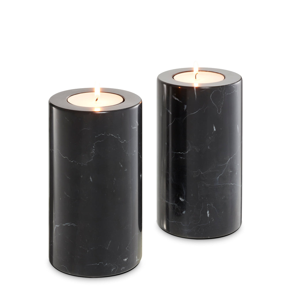 Tealight Holder Tobor M Black Marble Set of 2