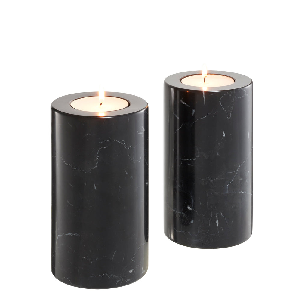 Tealight Holder Tobor M Black Marble Set of 2