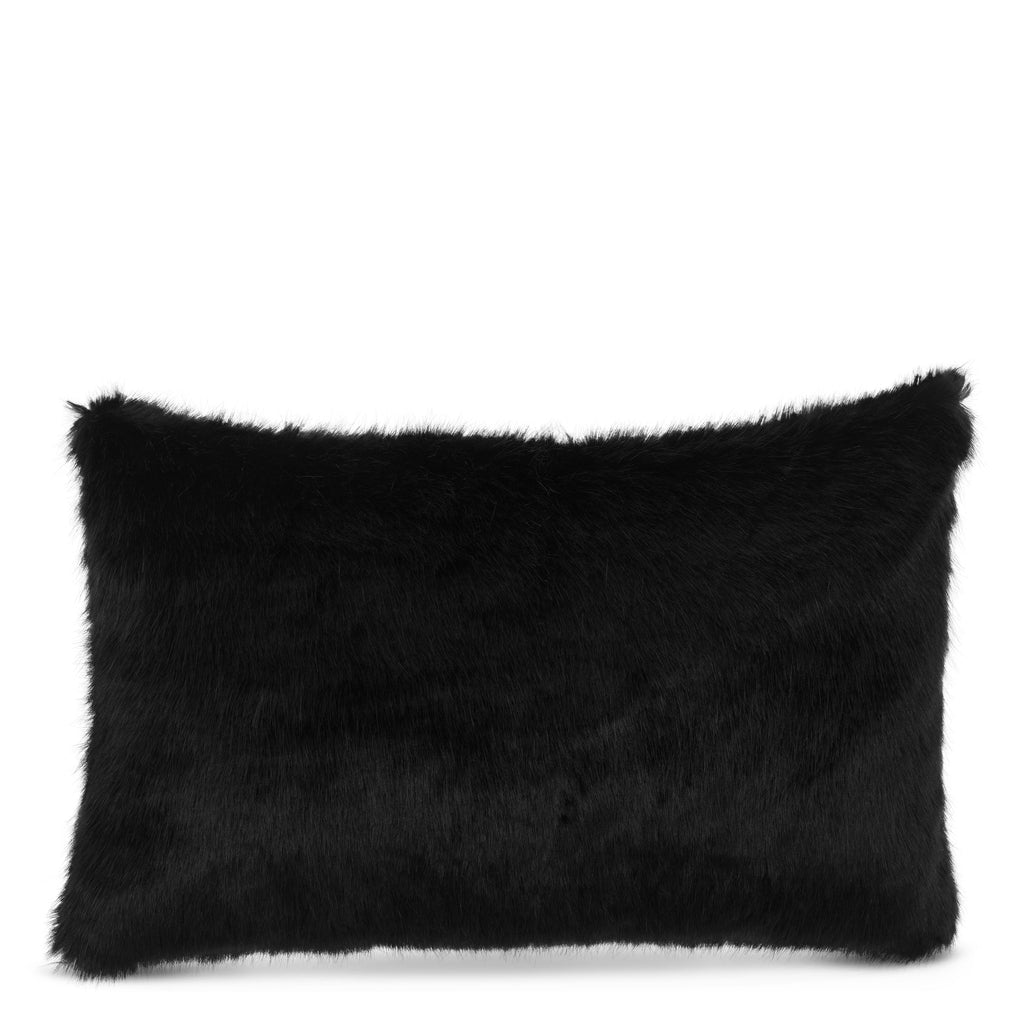 Scatter Cushion Alaska Faux Fur Black Rectangular