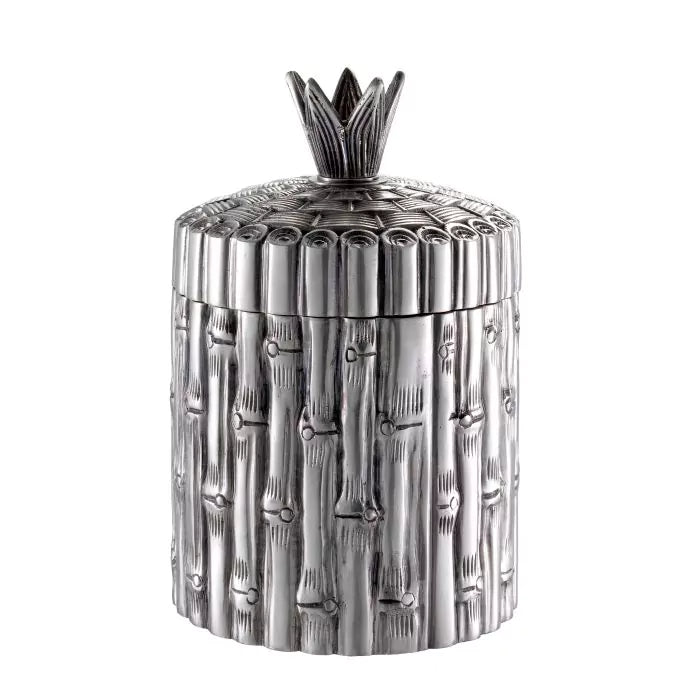 Box Bamboo Round Antique Silver Plated