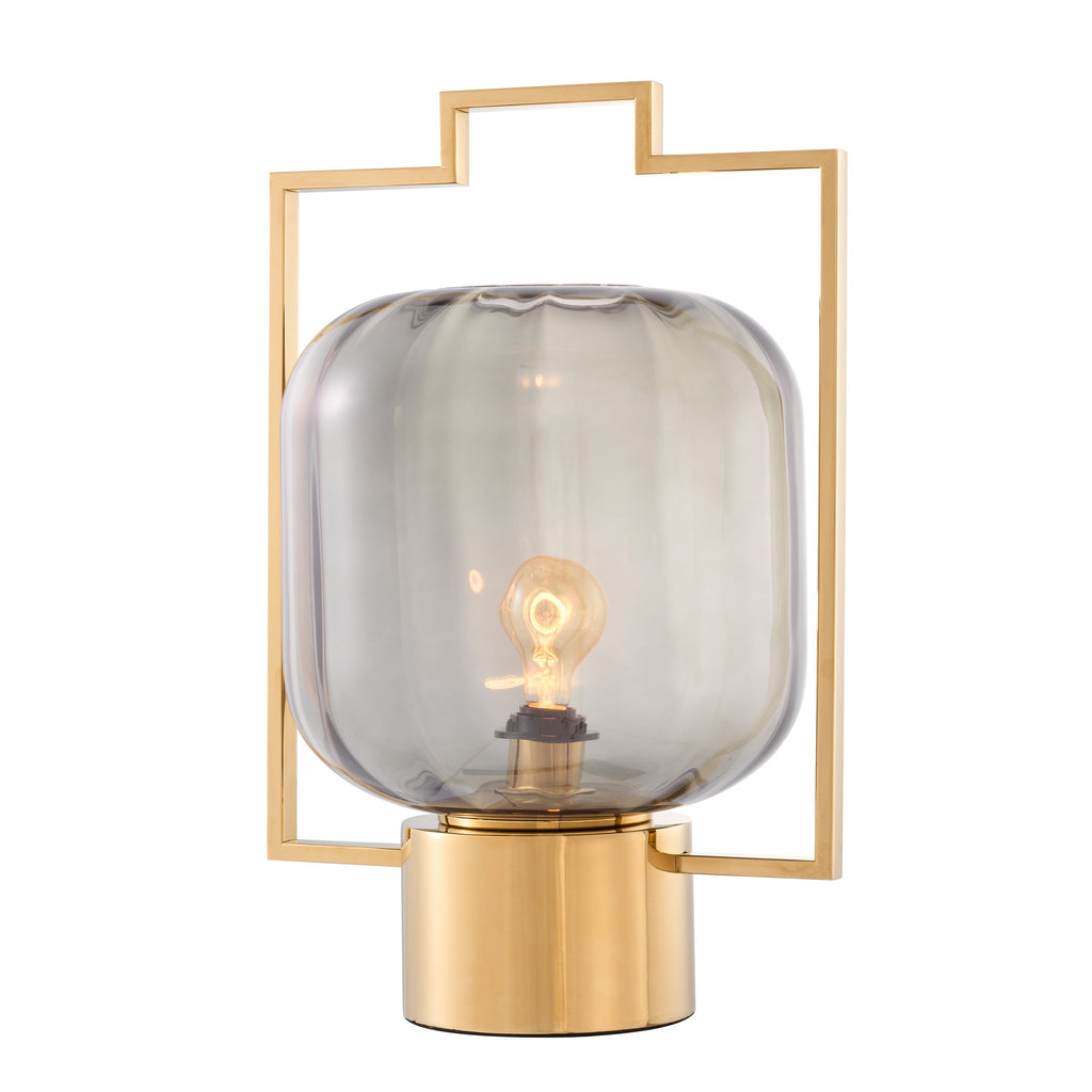 Table Lamp Wang Gold Finish Smoke Glass