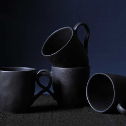 Matte Black Organic Mugs, Set of 4