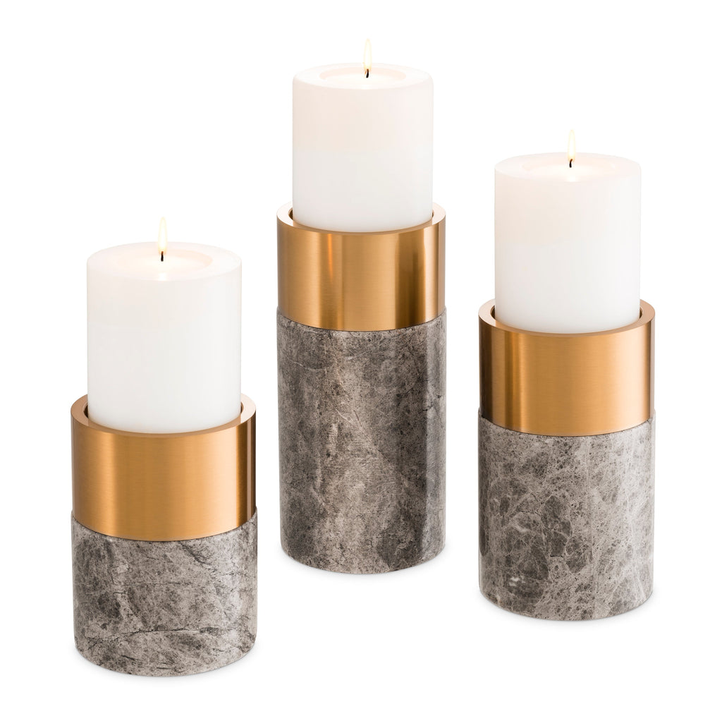 Candle Holder Sierra Grey Marble Brass Finish Set of 3