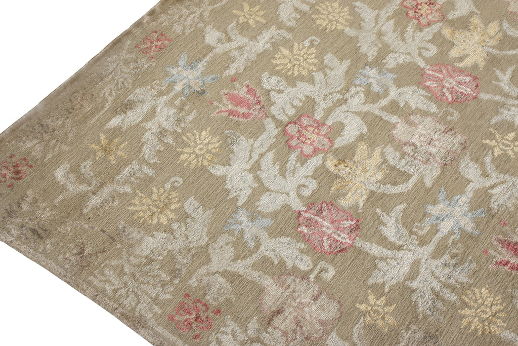 Hand-Knotted Spanish Style Floral Rug In Beige And Red - 11353