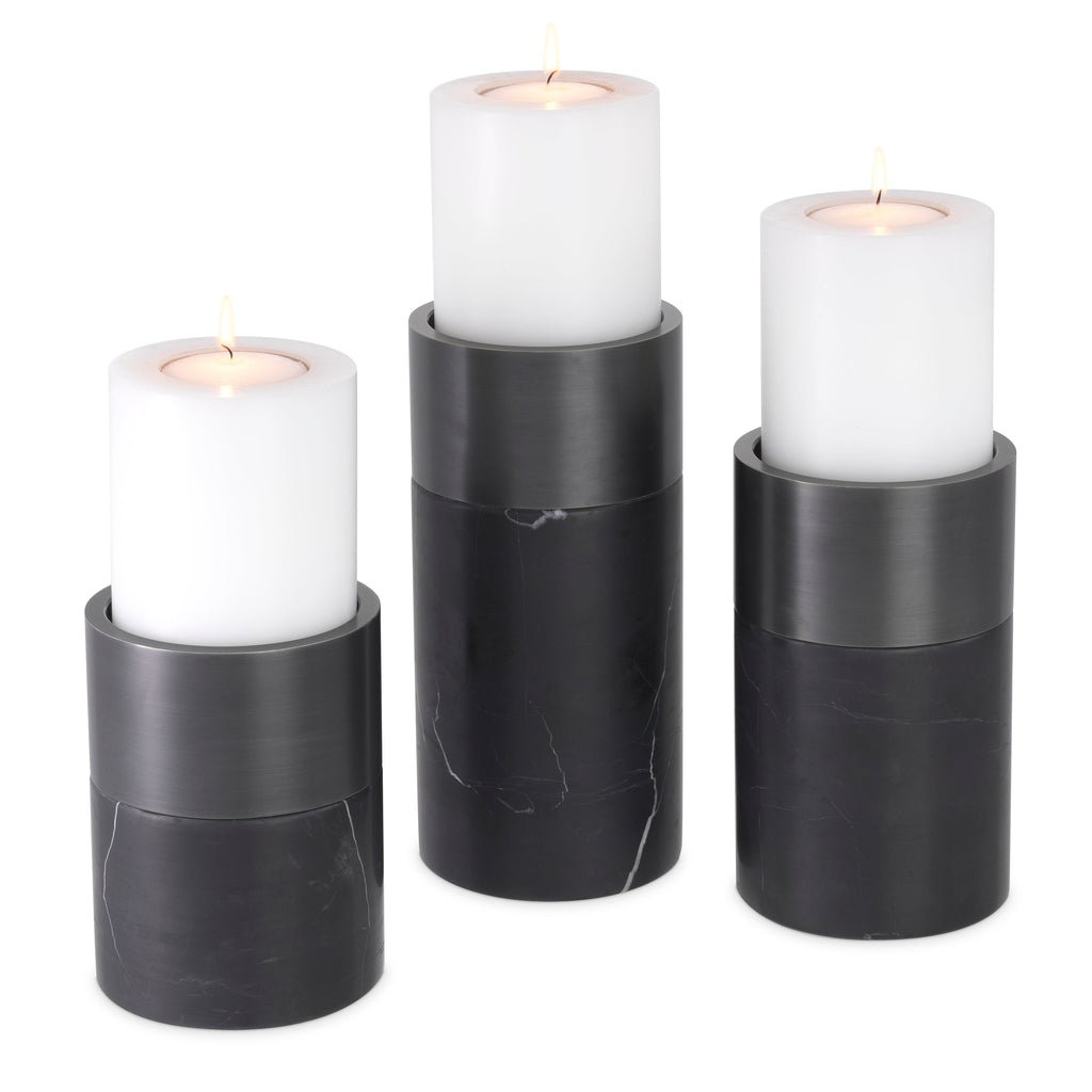 Candle Holder Sierra Black Marble Bronze Finish Set of 3