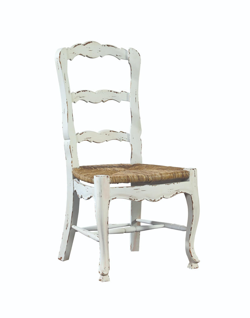 French Ladderback Side Chair, Distressed Chalk White