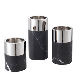 Candle Holder Sierra Black Marble Nickel Finish Set of 3