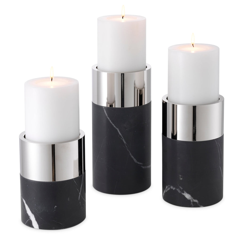 Candle Holder Sierra Black Marble Nickel Finish Set of 3