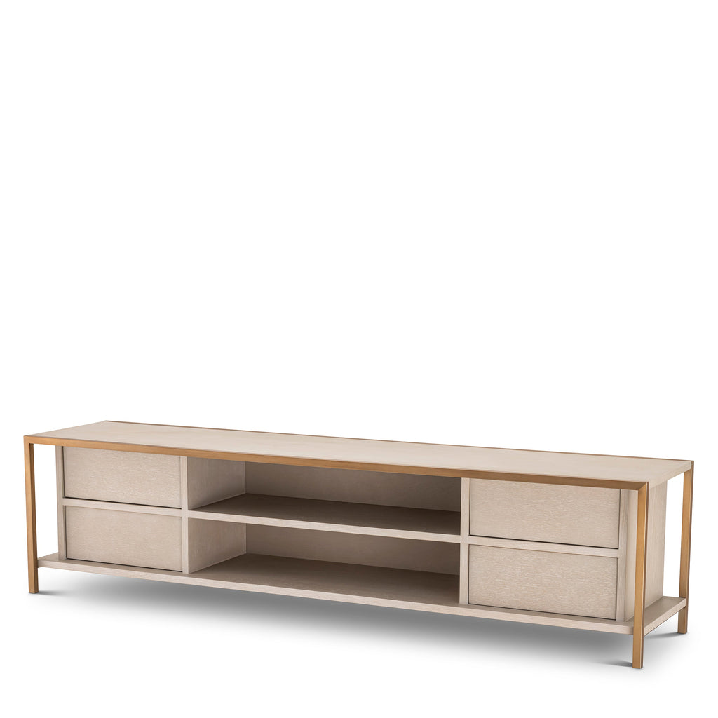 Tv Cabinet Wilmot Washed Oak Veneer Brushed Brass Finish