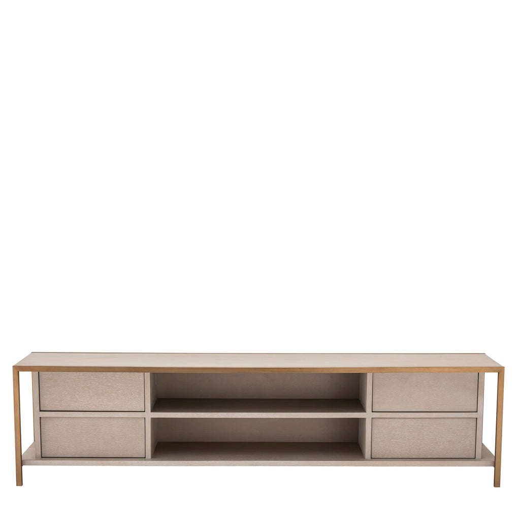 Tv Cabinet Wilmot Washed Oak Veneer Brushed Brass Finish