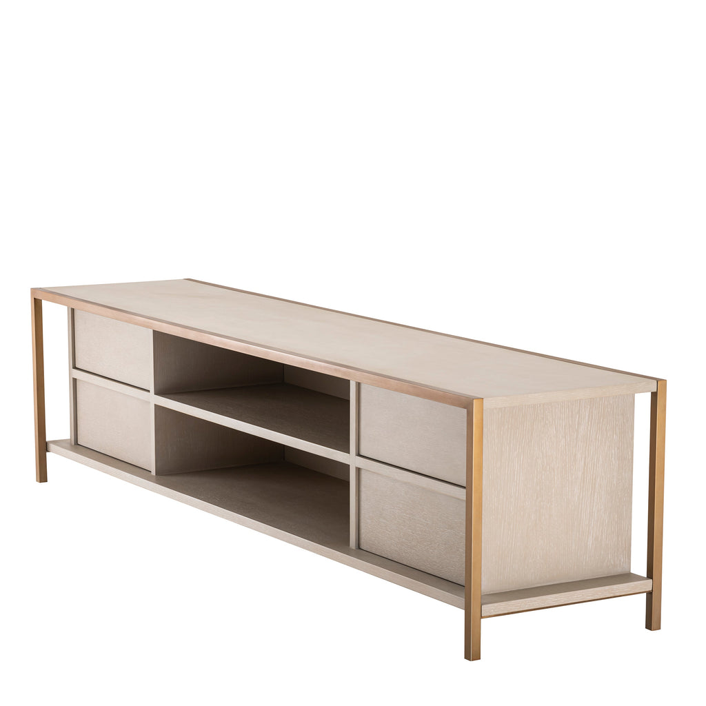 Tv Cabinet Wilmot Washed Oak Veneer Brushed Brass Finish